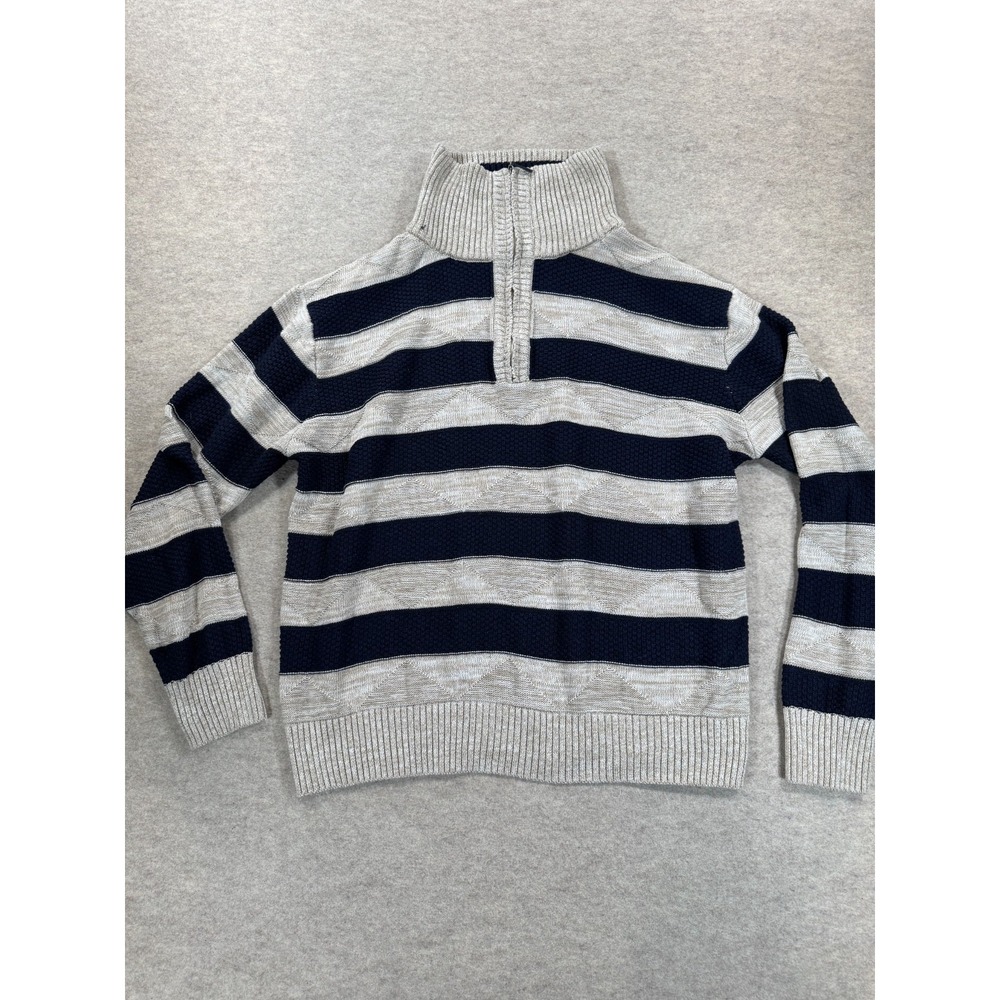 Pronti Sweater Mens 4XL Blue Gray Horizontal Striped Mock Neck Warm Quarter Zip
